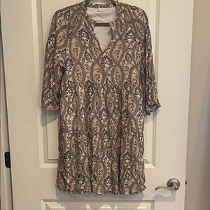 Spartina Neutral Paisley Tiered Tunic Dress - Beige, Black & White